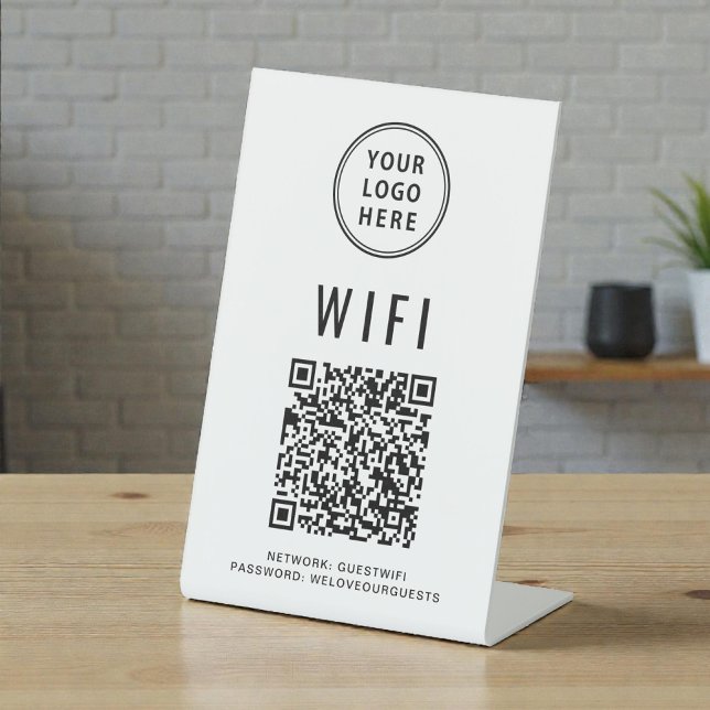 Signe De Table Code QR Wifi Logo Entreprise Scannez pour vous con (Wifi QR Code Business Logo Scan To Connect Pedestal Sign)