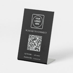 Signe De Table Code QR WiFi Noir Scannez pour Connecter le Logo