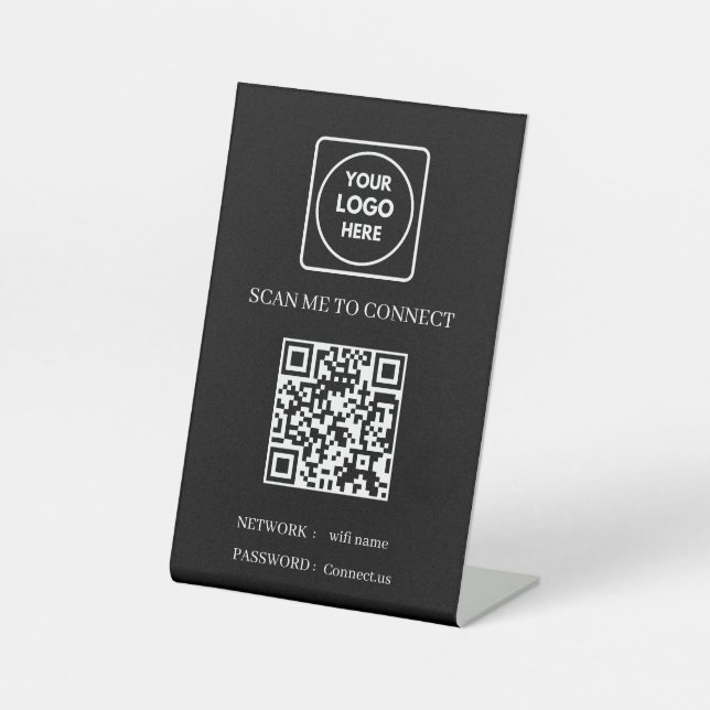 Signe De Table Code QR WiFi Noir | Scannez pour Connecter le Logo (Recto)