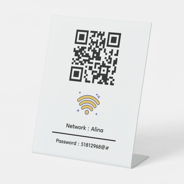 Signe De Table Code QR Wifi personnalisé | Mot de passe réseau mo (Recto)