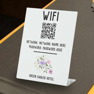 Signe De Table Code WiFi avec code QR et conception florale