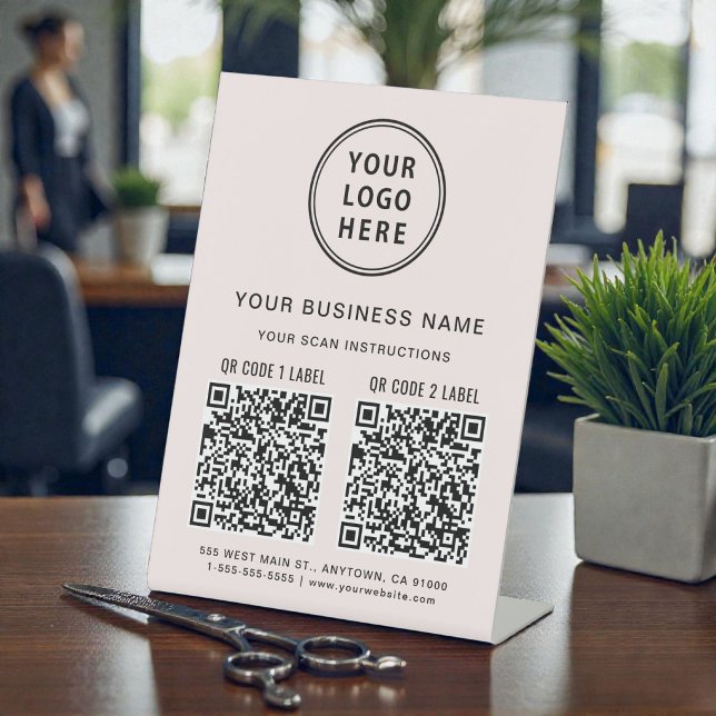 Signe De Table Codes QR de logo d'entreprise Rose (Business Logo QR Codes Pink Pedestal Sign)