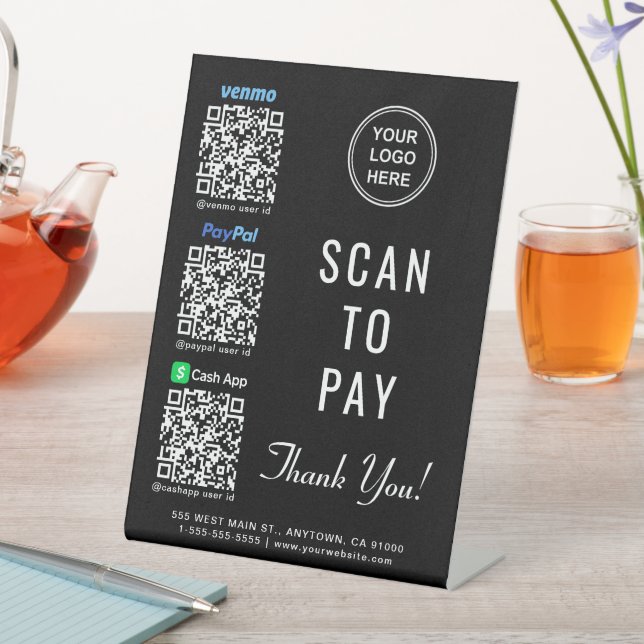 Signe De Table Codes QR de Logo Scan to Pay Venmo Paypal CashApp (In SItu)