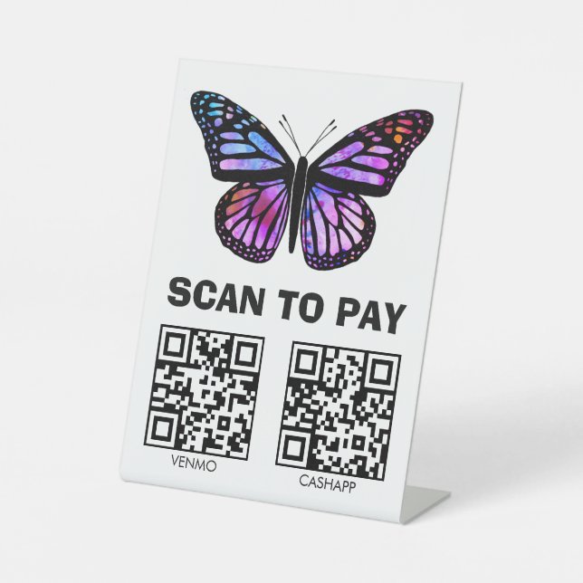 Signe De Table CODES QR POUR PAYER SCANNER Papillon Aquarelle Per (Recto)