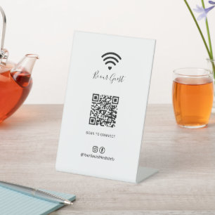 Signe De Table Coeur moderne Wifi QR code Social Media Sign