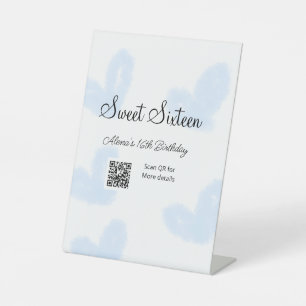 Signe De Table Coeurs d'aquarelle bleu QR Sweet sixteen anniversa