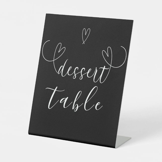 Signe De Table Coeurs modernes Noir Blanc Mariage Dessert Table (Recto)
