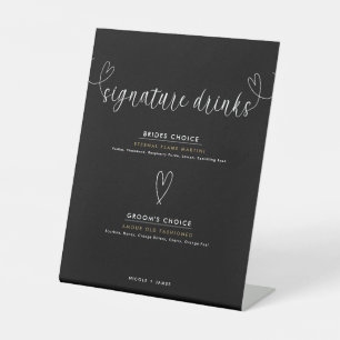 Signe De Table Coeurs modernes Noir Blanc Mariage Signature Boiss
