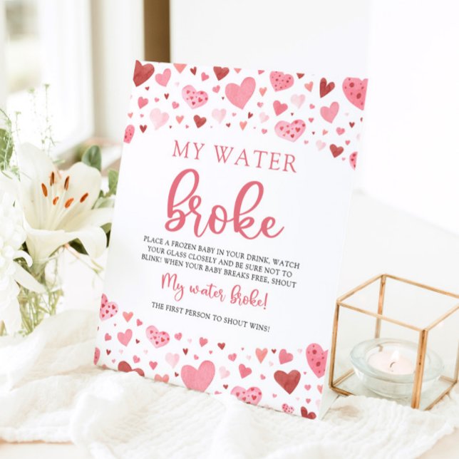 Signe De Table Coeurs roses Valentine Baby shower Mon eau Broke (Créateur téléchargé)
