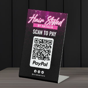 Signe De Table Coiffeur Moderne Cheveux Noirs et Roses Paiement P