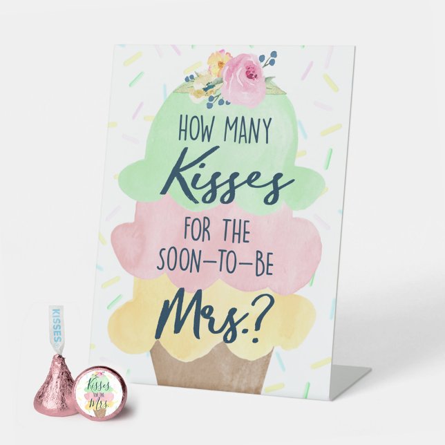 Signe De Table Combien de baisers pour Mme Fête des mariées de cr (How Many Kisses for Mrs Bridal Shower Game Table Pedestal Sign)
