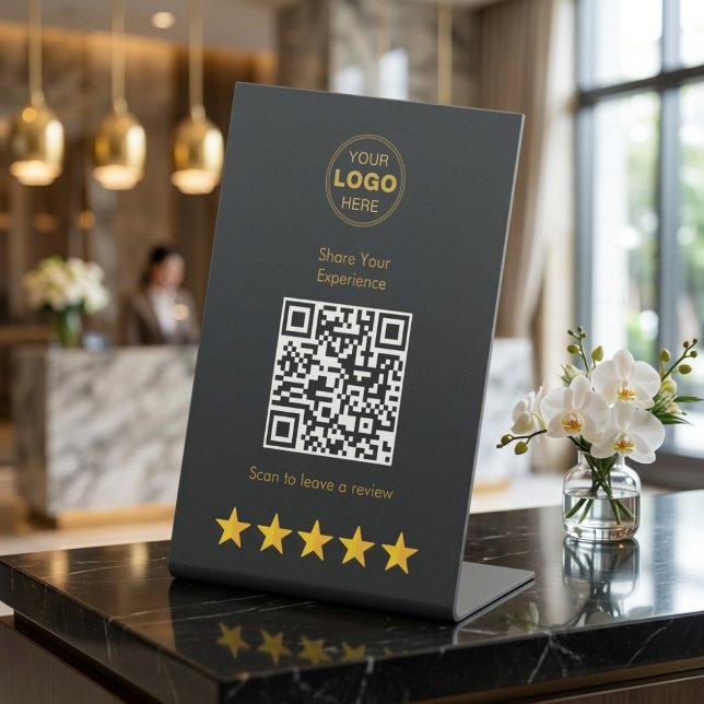 Signe De Table Commentaires sur l'évaluation du code QR Charbon d (Luxury QR Code Pedestal Sign for 5-Star Customer Feedback & Reviews)