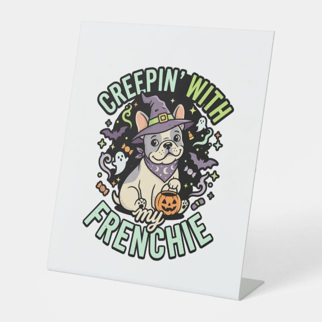 Signe De Table Compagnon effrayant de Bouledogue français Hallowe (Recto)