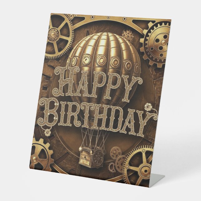 Signe De Table Conception d'anniversaire d'aventure Steampunk (Recto)