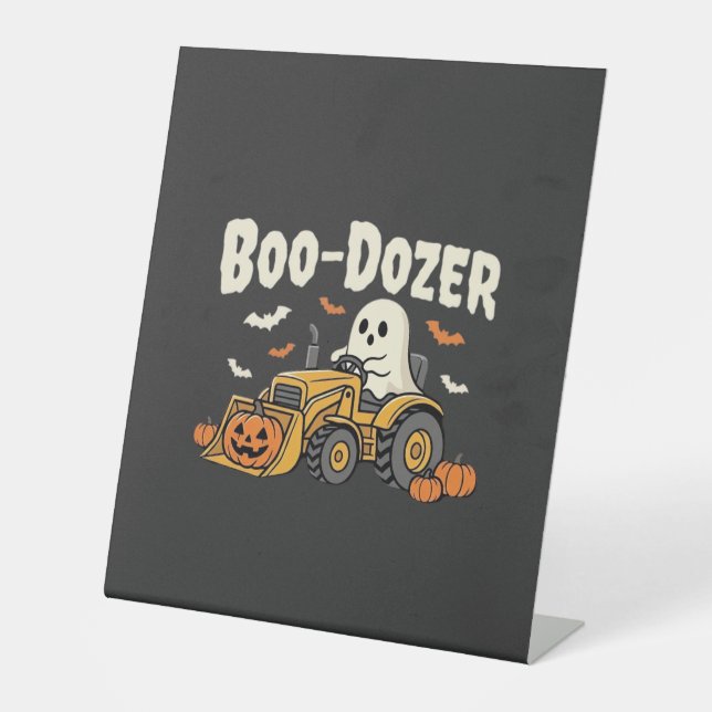 Signe De Table Conception de bulldozer fantôme Halloween Boo-Doze (Recto)