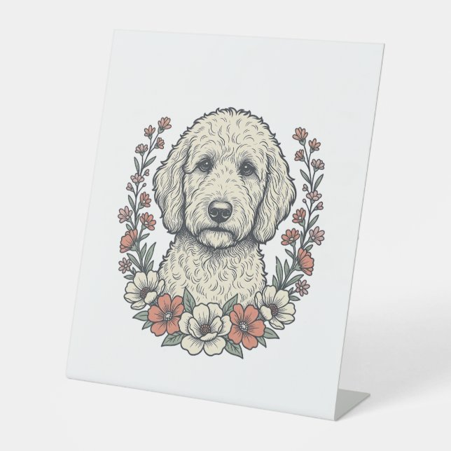 Signe De Table Conception de T-Shirt de Portrait de Chien Bouclé  (Recto)