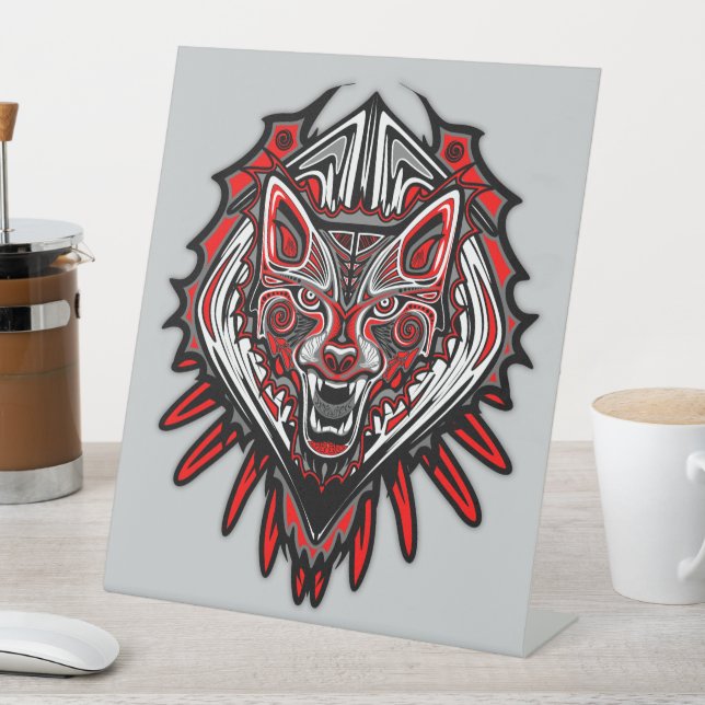 Signe De Table Conception de totem tribal Haida Loup (In SItu)