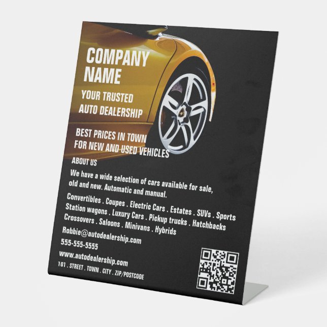 Signe De Table Conception de voiture de sport, concessionnaire au (Recto)