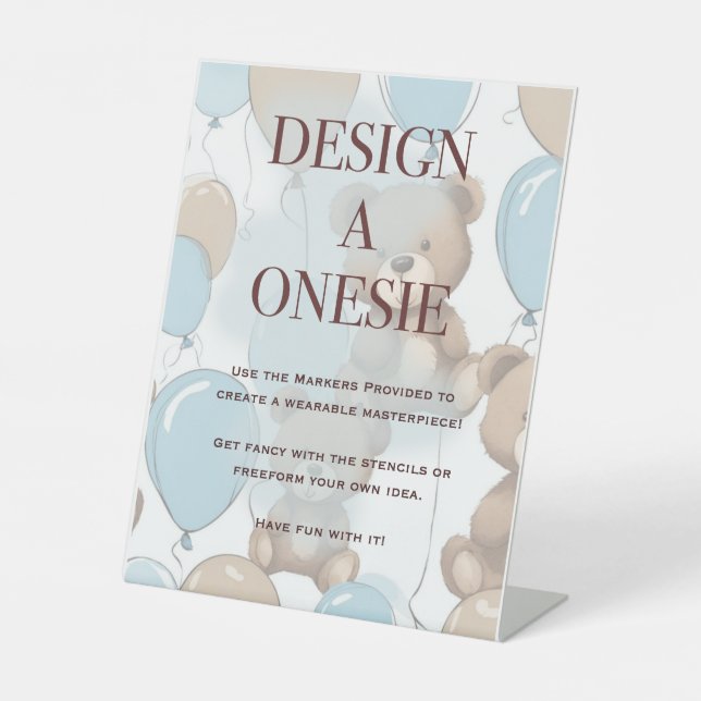 Signe De Table Concevez Un Bodysuit, Baby shower Jeu Signe. Teddy (Recto)