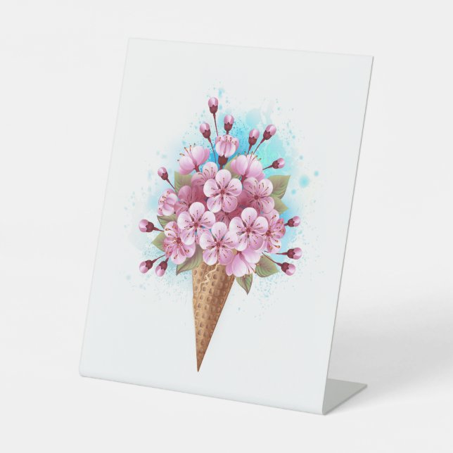 Signe De Table Cône rose Sakura crème glacée gaufre (Recto)