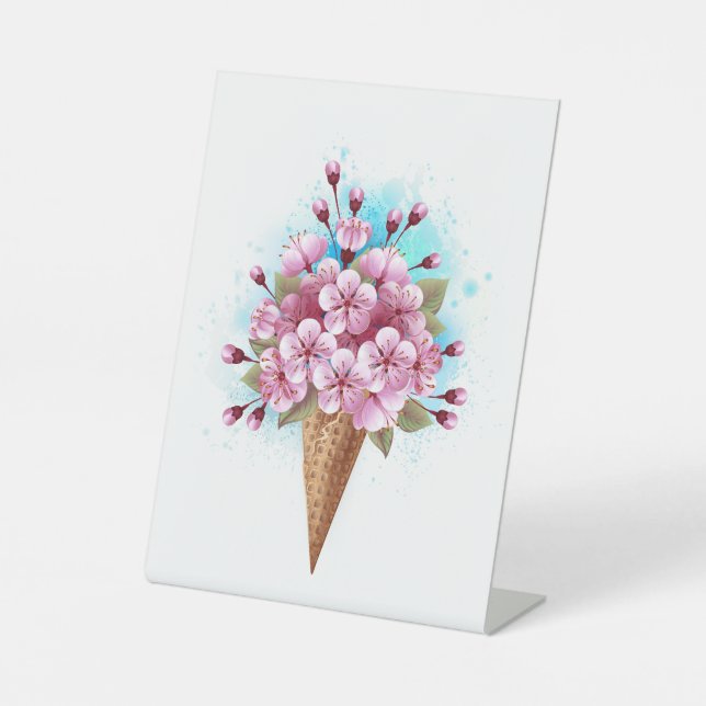 Signe De Table Cône rose Sakura crème glacée gaufre (Recto)
