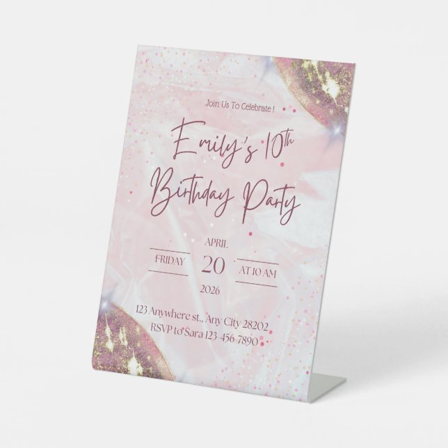 Signe De Table Confetti rose et or Anniversaire Pe (Recto)