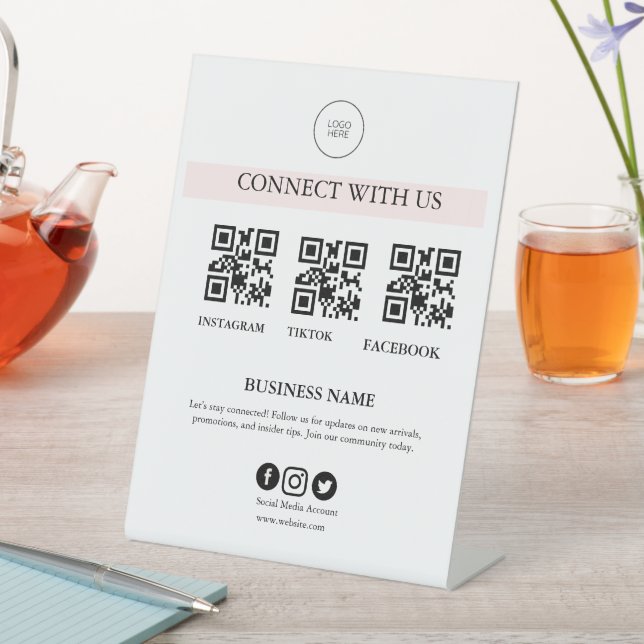 Signe De Table Connect With Us Social Media Sign | Editable Busin (In SItu)
