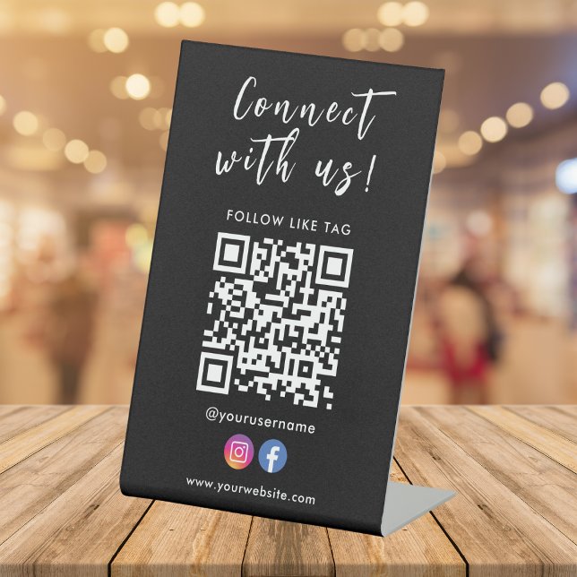 Signe De Table Connectez-vous avec nous Facebook Instagram Qr Cod (Créateur téléchargé)