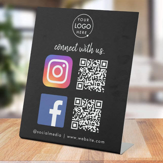 Signe De Table Connectez-vous avec nous Instagram Facebook QR Cod (Connect with us QR code tabletop signs to promote your social media - Instagram, Facebook & more!)