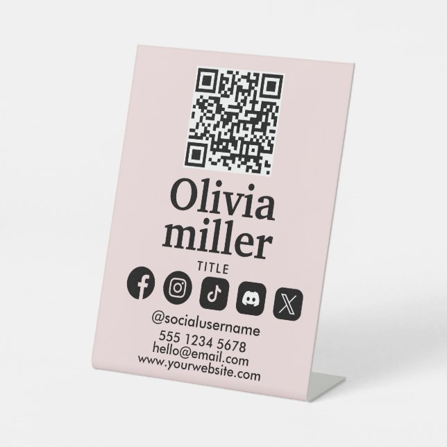 Signe De Table Connectez-vous avec nous | Médias sociaux QR Code  (Recto)