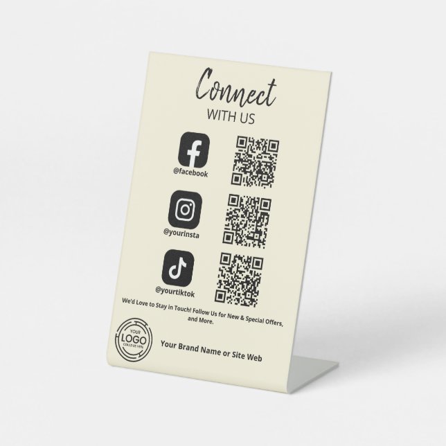 Signe De Table Connectez-vous avec nous Social Media Code QR (Recto)