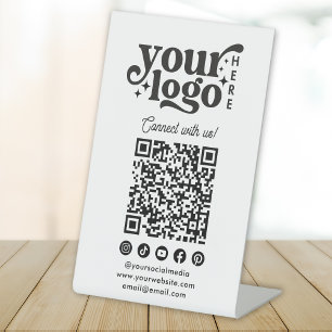 Signe De Table Connectez-vous avec nous Social Media QR Code Blan