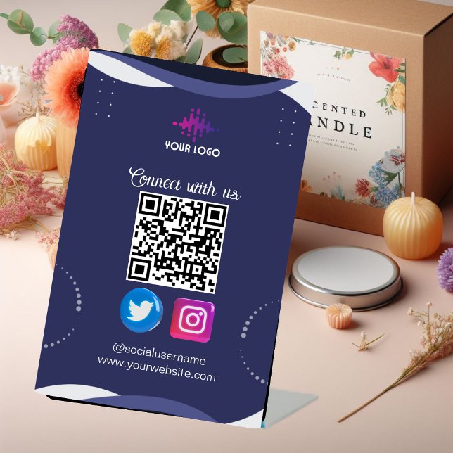 Signe De Table Connectez-vous avec nous Social Media QR Code Cart (Créateur téléchargé)