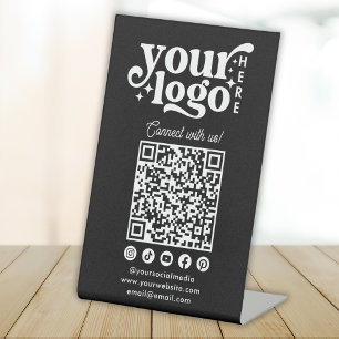 Signe De Table Connectez-vous avec nous Social Media QR Code noir