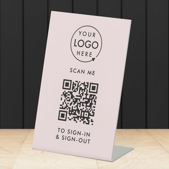 Signe De Table Connexion au code QR | Réception des employés visi (Interactive QR code sign-in  sign-out tabletop signage with your company logo.)