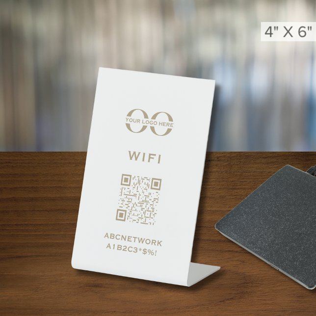Signe De Table Connexion Wi-Fi minimale moderne Code QR Logo pers (Créateur téléchargé)