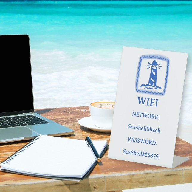 Signe De Table Connexion WIFI Location de vacances Lighthouse Bea (WIFI Login Lighthouse Beach Vacation Rental CUSTOM Pedestal Sign
)