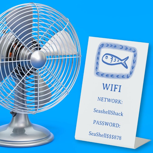 Signe De Table Connexion WIFI Location de vacances Poisson Plage  (WIFI Login Fish Beach Vacation Rental CUSTOM Pedestal Sign
)