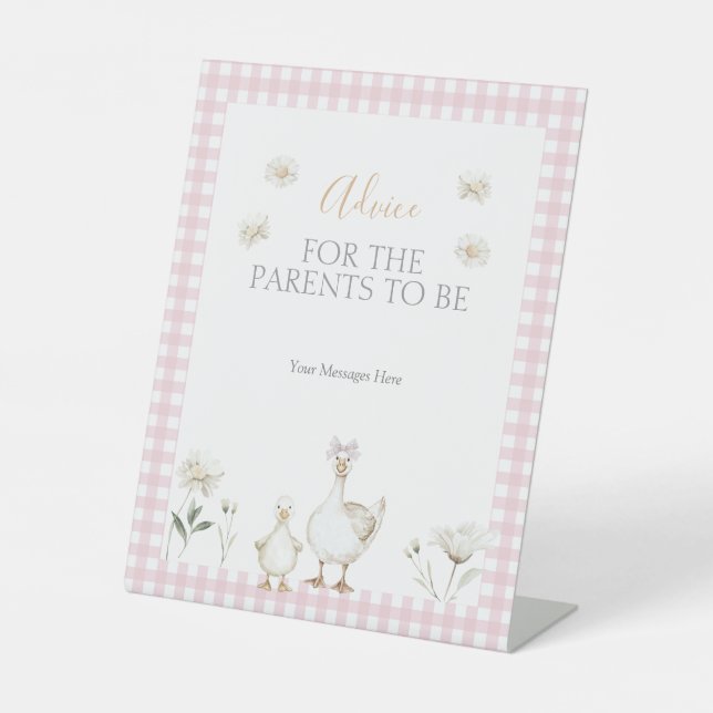 Signe De Table Conseil de Baby shower blanc oie rose (Recto)