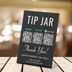 Signe De Table Conseil Jar Venmo Paypal Cashapp QR Codes noir