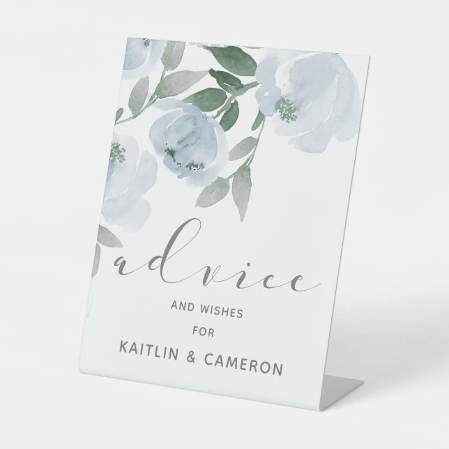 Signe De Table Conseil nuptial bleu et gris Mariage d'aquarelle (Recto)