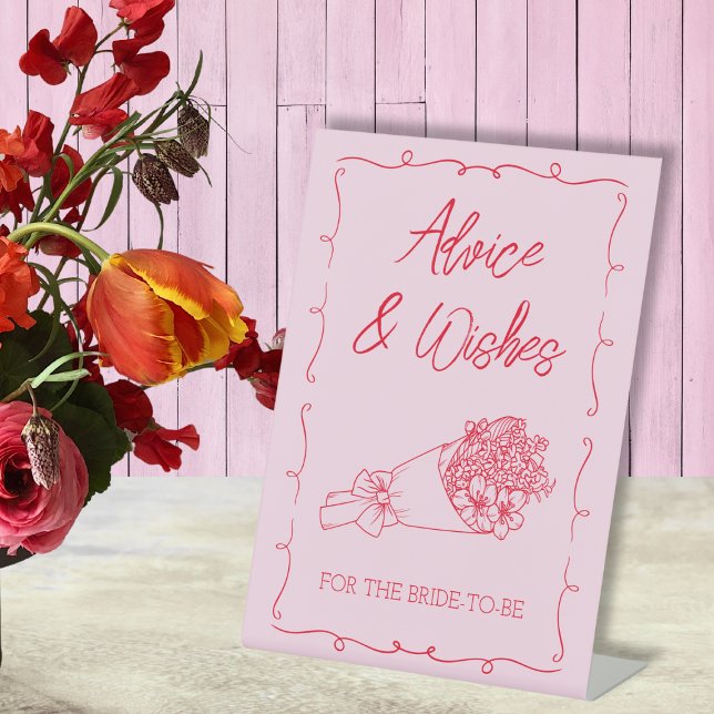 Signe De Table Conseils et souhaits Fête des mariées de marché de (Advice & Wishes Pink Farmer's Market Bridal Shower Pedestal Sign)