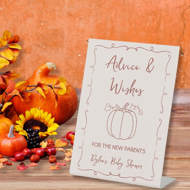 Signe De Table Conseils et voeux Automne Citrouille Baby shower A (Advice & Wishes Fall Autumn Pumpkin Baby Shower Pedestal Sign)