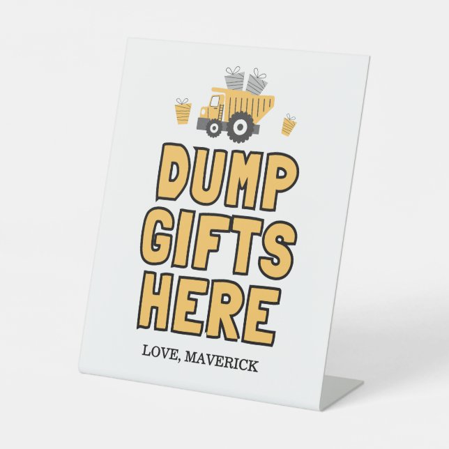 Signe De Table Construction Garçons Jaunes Camion de vidage Anniv (Recto)