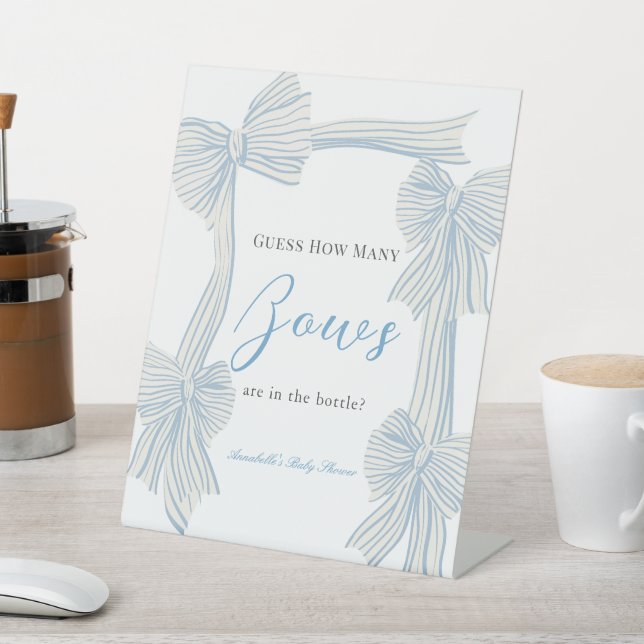 Signe De Table Coquette Blue Bow/Ribbon Baby shower Combien de va (In SItu)