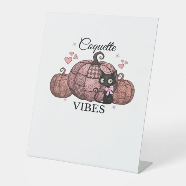 Signe De Table Coquette Citrouille rose Chat classique T-shirt (Recto)