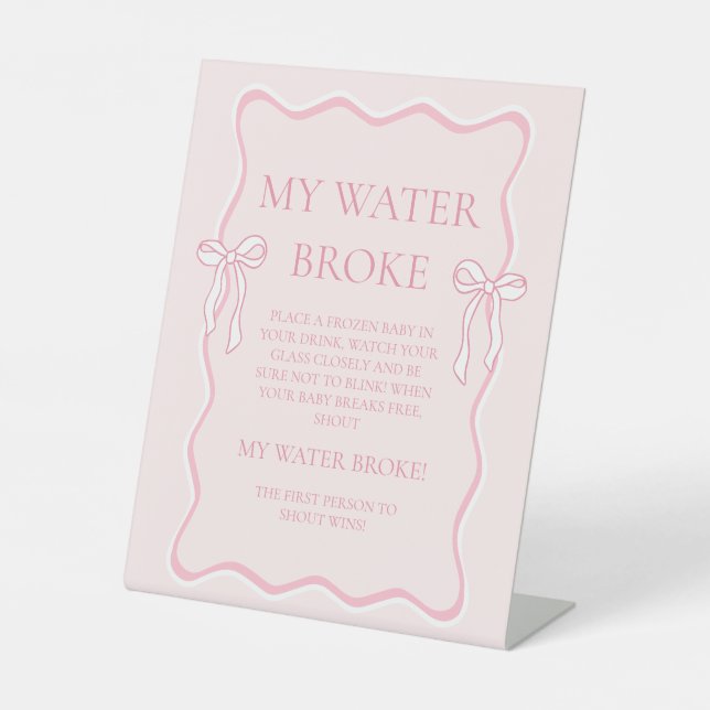 Signe De Table Coquette Pink Bow Baby shower My Water Broke Jeu (Recto)
