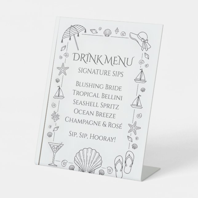 Signe De Table Coquillages Cloches de Mariage Menu de Boissons po (Recto)
