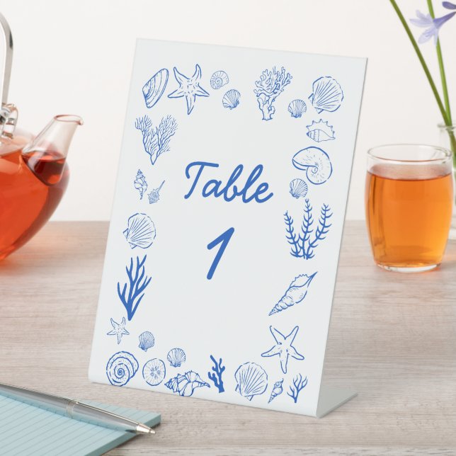 Signe De Table Coquillages d'été Cadre Mariage sur la Plage Bleu (In SItu)