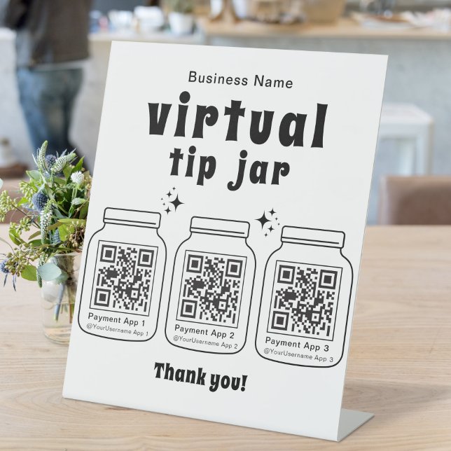 Signe De Table Corbeille à pourboires virtuelle avec 3 codes QR (Créateur téléchargé)